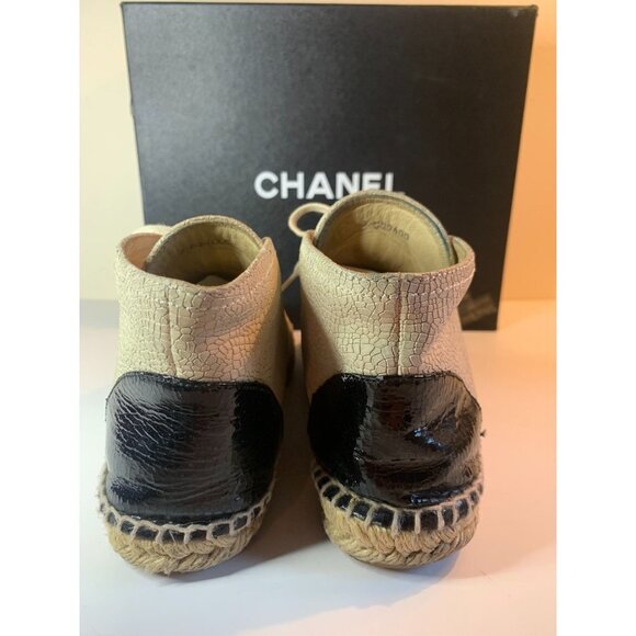 CHANEL Crackled Leather Espadrille High Top Shoe Size EU 38 US 8 - Picture 12 of 15